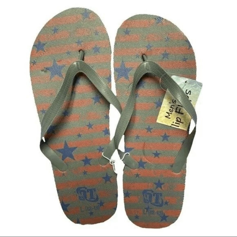OT Revolution‎ Flip Flops LG Grey Blue Stars Patriotic Slip On July 4th Casual